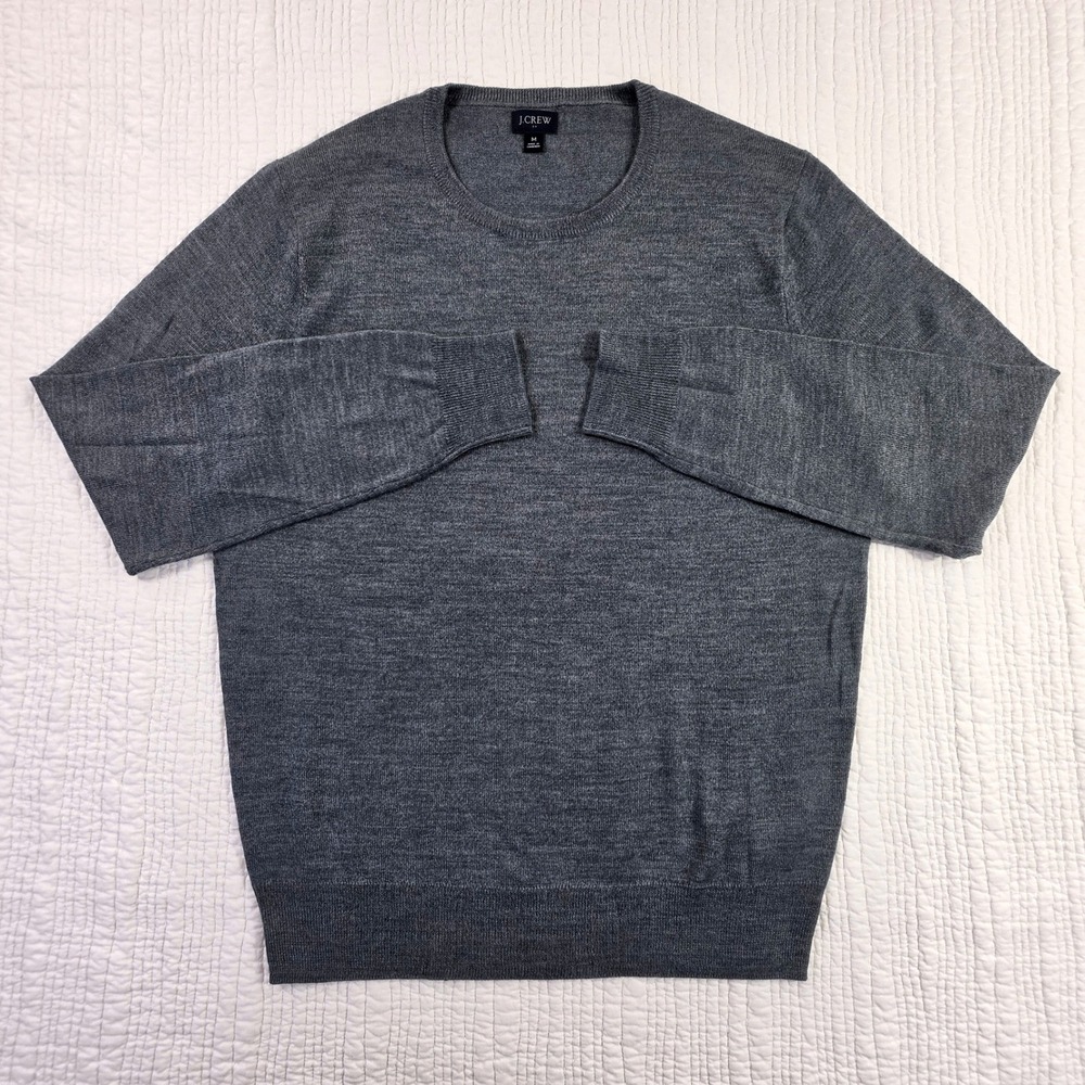 J.Crew Mens Medium Grey Merino Wool Blend Crewneck Sweater Minimalist AP638 EUC